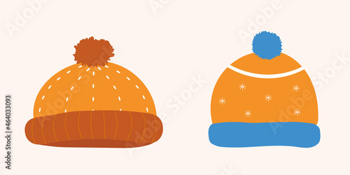 Winter hats. Hand drawn headwear isolated on white background. Vector illustration.