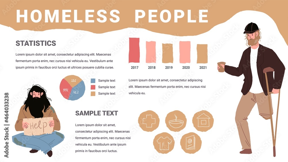Vector flat cartoon infographic with homeless sad characters,various ...