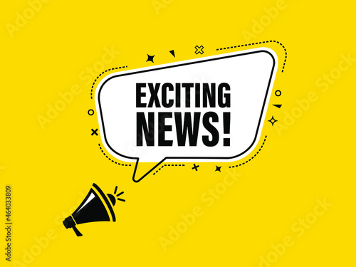 Vector Illustration Exciting News With Megaphone. Modern Web Banner, Advertising And Marketing Sticker.