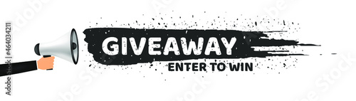 Vector Illustration Giveaway With Megaphone. Modern Web Banner Enter To Win, Advertising And Marketing Sticker.