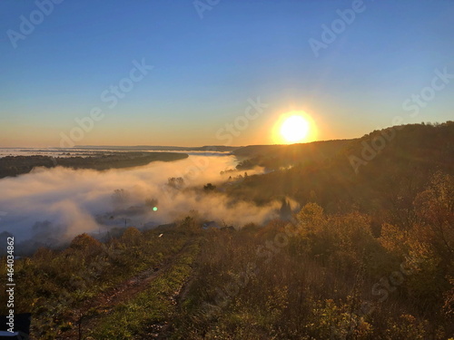 Autumn landscape of the central strip of Russia on a foggy morning.