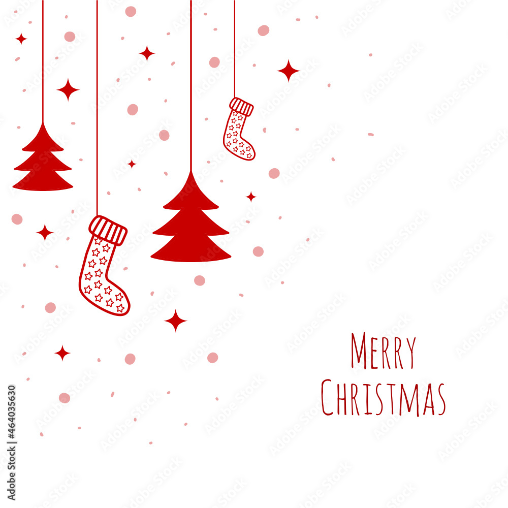 Christmas card with red christmas tree and red socks
