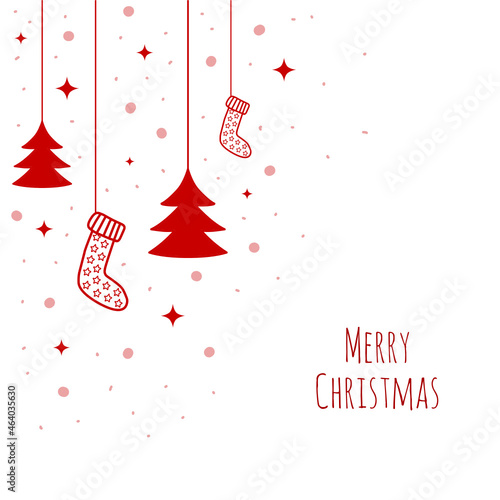 Obraz na płótnie Christmas card with red christmas tree and red socks w salonie