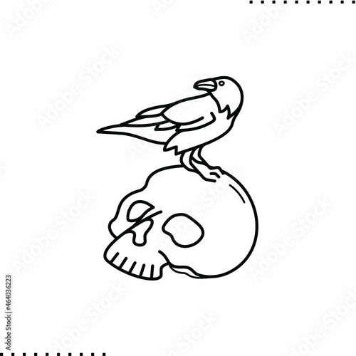 skull and raven tattoo vector illustration in outlines