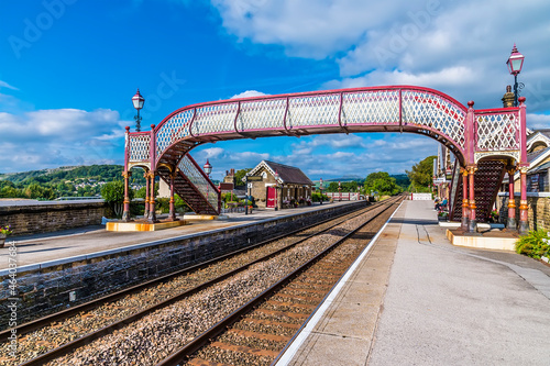 A view across the railway station at Settle, Yorkshire in summertime