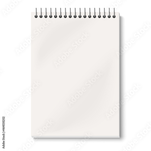 Closed view of opened spiral notepad mock up isolated on white background