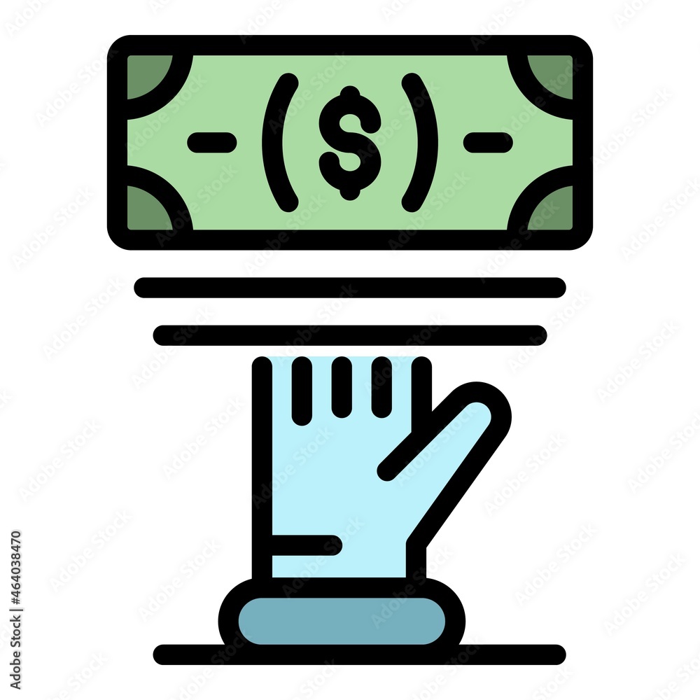 Take cash money icon. Outline take cash money vector icon color flat isolated Take cash money icon. Outline take cash money vector icon color flat isolated
