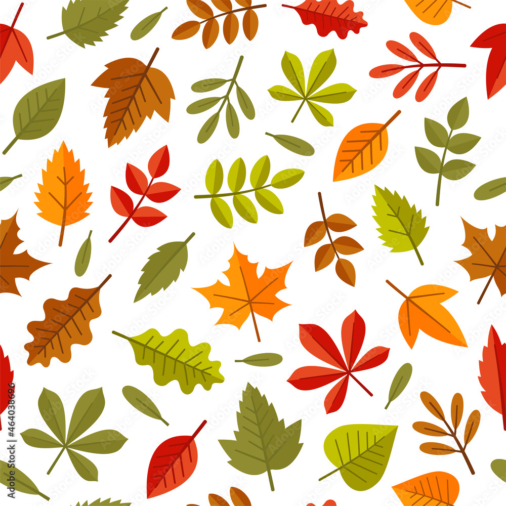 Autumn Leaves Seamless Pattern on White Background. Vector Autumn Leaves Seamless Pattern on White Background. Vector