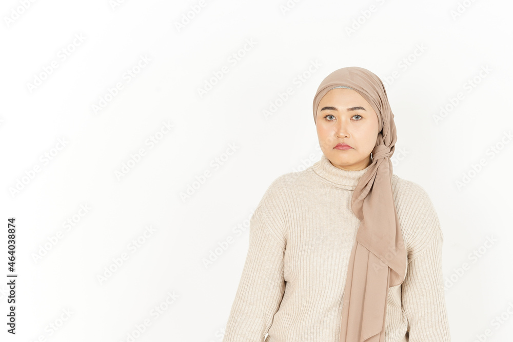 Sad and Angry Face Expression of Beautiful Asian Woman Wearing Hijab Isolated On White Background Sad and Angry Face Expression of Beautiful Asian Woman Wearing Hijab Isolated On White Background