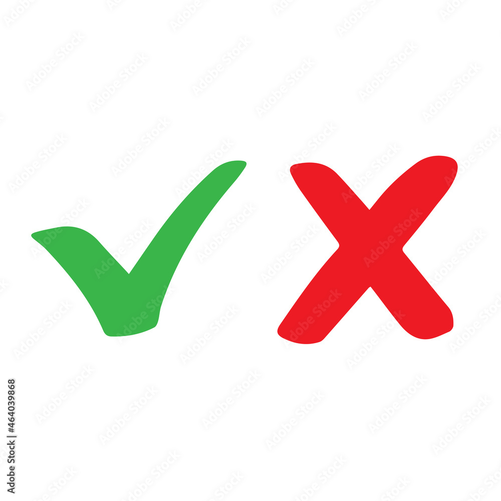 Green check mark and red cross symbol. Vector illustration. Green check mark and red cross symbol. Vector illustration.