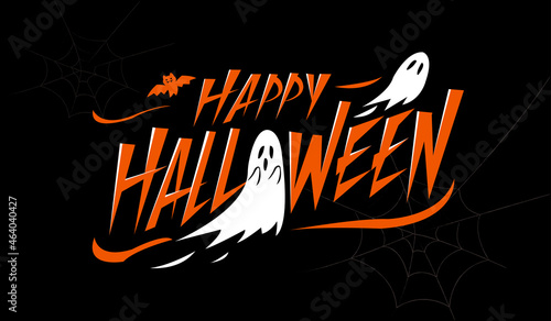 Happy halloween lettering with ghost and bat Vector