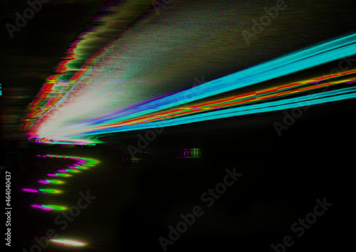 Foto abstract light greenish blue and colored unique line holographic glitch digital pixel distorted effect texture on dark black