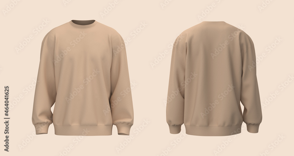 Blank sweatshirt mock up in front and back views, 3d rendering, 3d illustration Blank sweatshirt mock up in front and back views, 3d rendering, 3d illustration