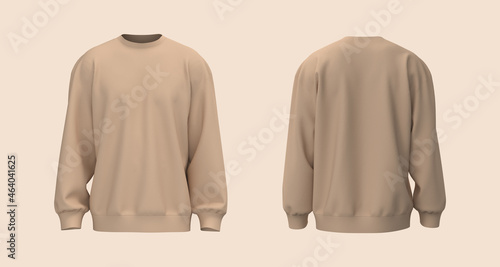 Blank sweatshirt mock up in front and back views, 3d rendering, 3d illustration photo