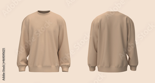 Blank sweatshirt mock up in front and back views, 3d rendering, 3d illustration