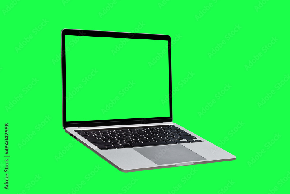 Laptop computer with blank green screen isolated on green background. Laptop computer with blank green screen isolated on green background.