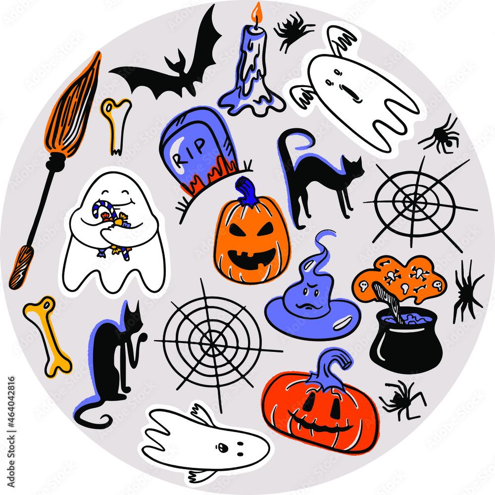 Doodle ghost halloween cat spider boo spirit great design for any purposes. Character design. Halloween vector cartoon illustration. Banner, poster, greeting card. Doodle ghost halloween cat spider boo spirit great design for any purposes. Character design. Halloween vector cartoon illustration. Banner, poster, greeting card.