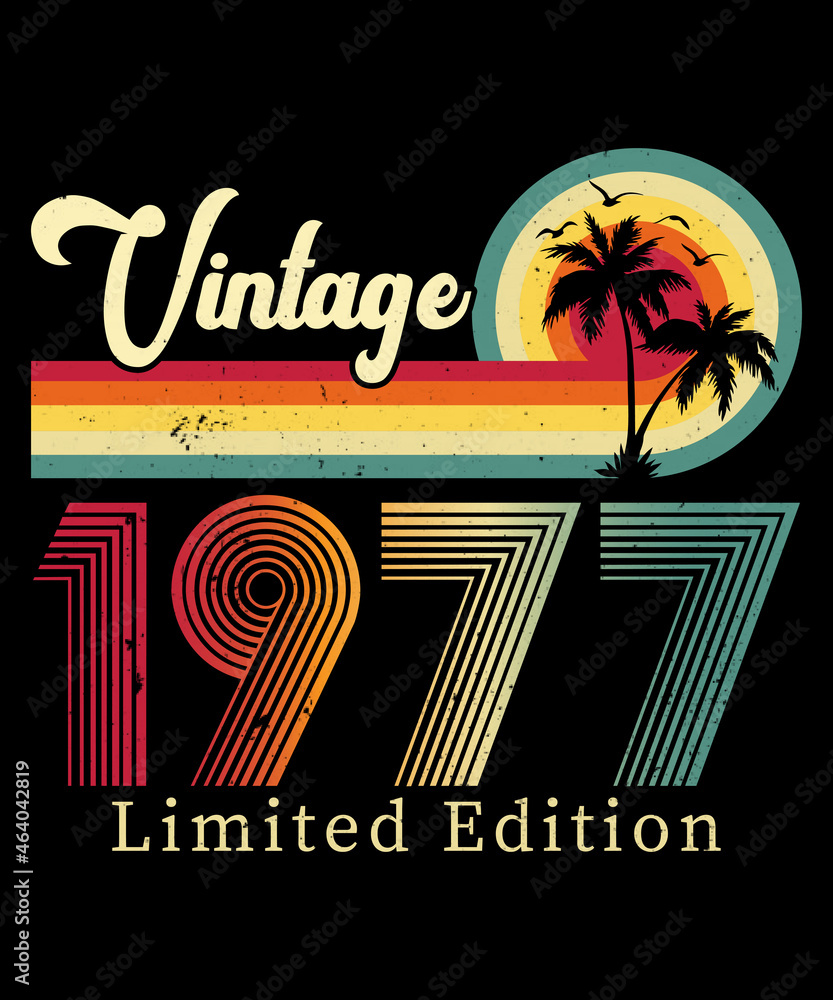Vintage 1977 Birthday T-shirt Design Stock-Vektorgrafik | Adobe Stock
