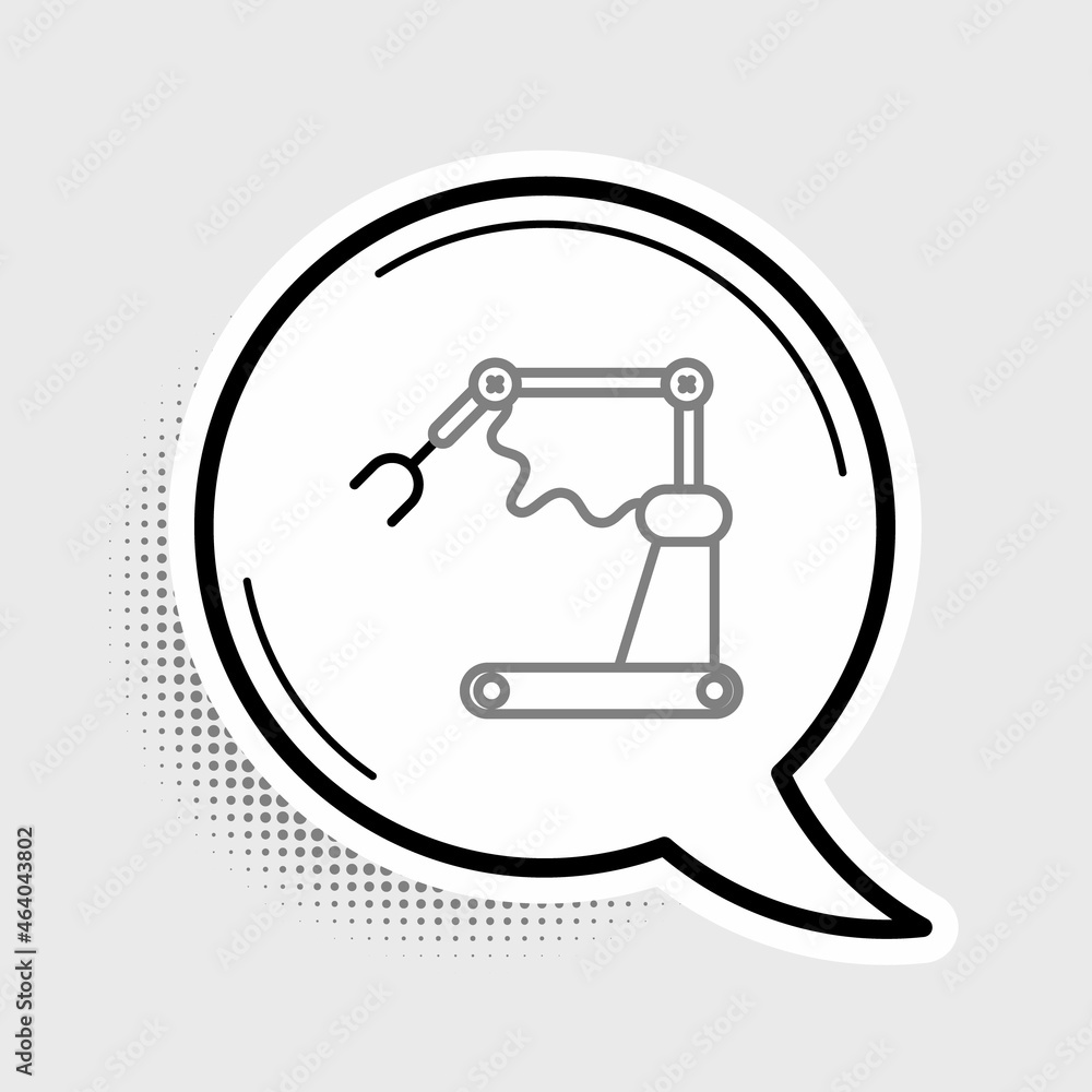 Line Industrial machine robotic robot arm hand factory icon isolated on grey background. Industrial robot manipulator. Colorful outline concept. Vector Line Industrial machine robotic robot arm hand factory icon isolated on grey background. Industrial robot manipulator. Colorful outline concept. Vector