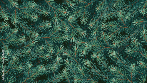 Realistic vector Christmas tree branches background. Christmas decoration concept 