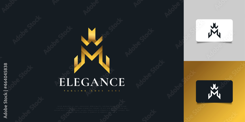 Abstract Initial Letter W and M Logo Design in Elegant Gold Gradient. WM Monogram Logo Design Template. Graphic Alphabet Symbol for Corporate Business Identity