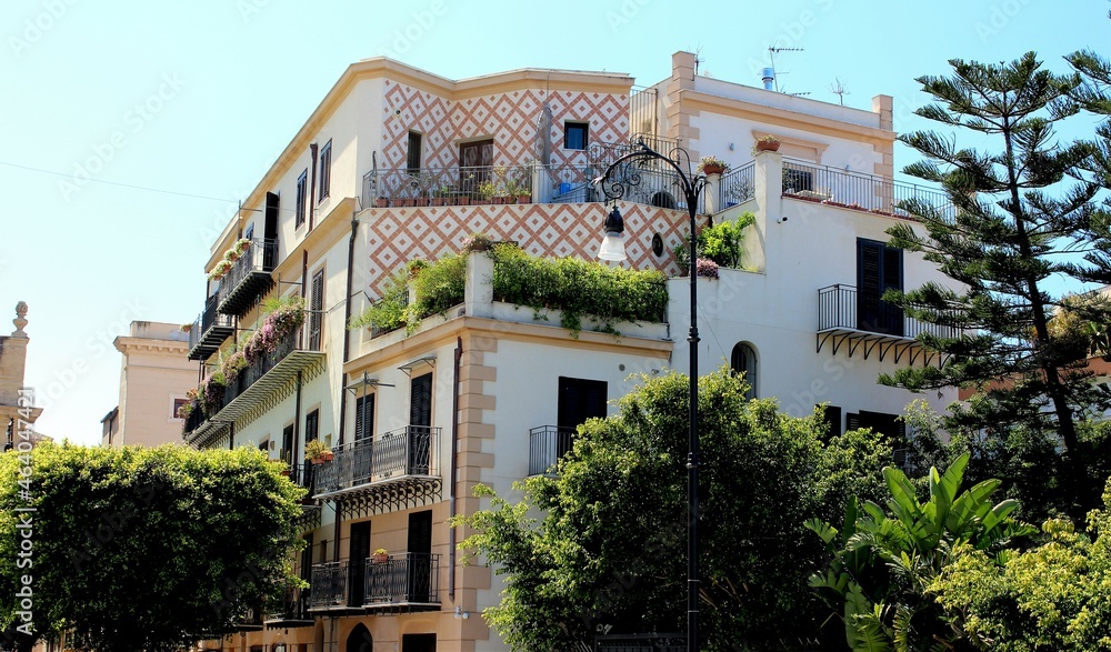 Historic center of Palermo in Italy with its palaces and picturesque streets,
external facade of a building