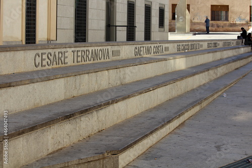 Historic center of Palermo in Italy with its palaces and picturesque streets, memorial steps for mafia victims in front of the court entrance