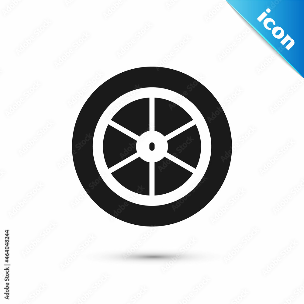 Obraz premium Grey Bicycle wheel icon isolated on white background. Bike race. Extreme sport. Sport equipment. Vector