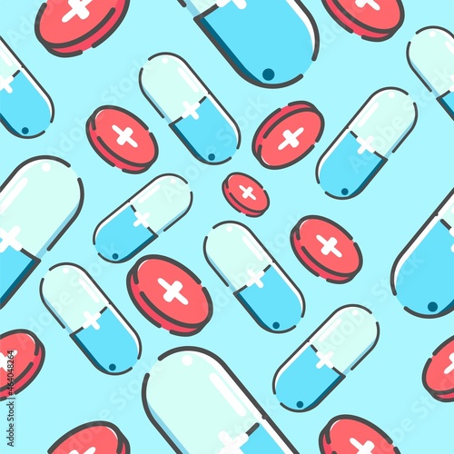 seamless pattern pills and capsules, background with pills