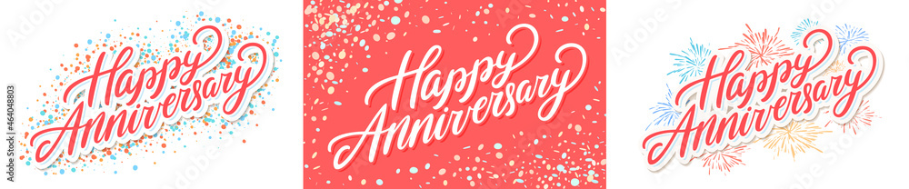 Foto Happy anniversary. Vector lettering banners set.