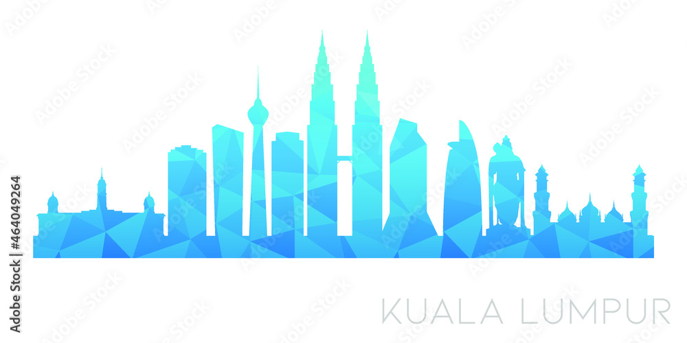 Fototapeta premium Kuala Lumpur, Federal Territory of Kuala Lumpur, Malaysia Low Poly Skyline Clip Art City Design. Geometric Polygon Graphic Horizon Icon. Vector Illustration Symbol.