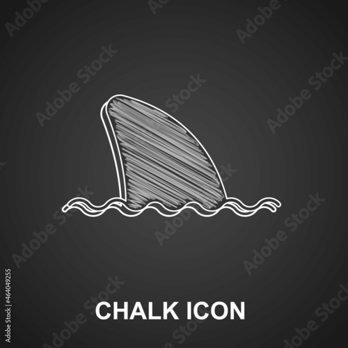 Chalk Shark fin in ocean wave icon isolated on black background. Vector