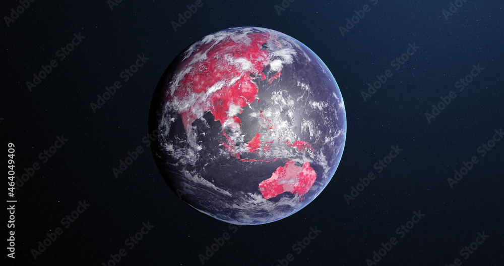 Image of the planet earth spinning around and changing colors in a blue dark background