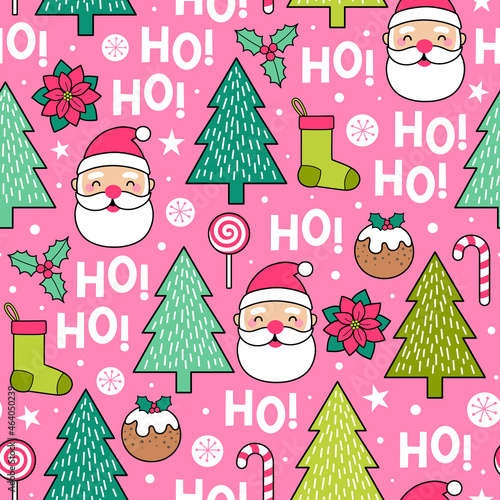 Cute santa claus, christmas elements and word 