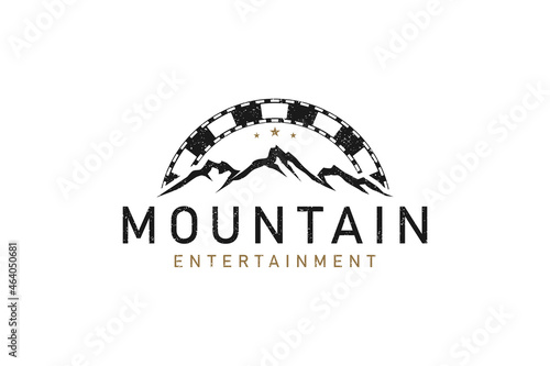 Mountain Landscape with classic cassette tape frame for Adventure Outdoor Nature Photography photographer logo design