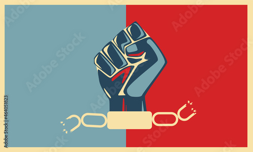 Vector illustration junetteenth isolated on red and blue background.