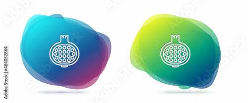 Set line Pomegranate icon isolated on white background. Garnet fruit. Abstract banner with liquid shapes. Vector