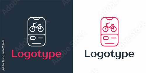Logotype line Bicycle rental mobile app icon isolated on white background. Smart service for rent bicycles in the city. Mobile app for sharing system. Logo design template element. Vector