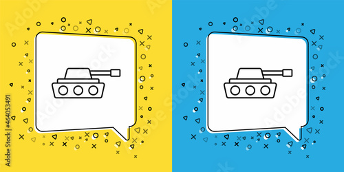 Set line Military tank icon isolated on yellow and blue background. Vector