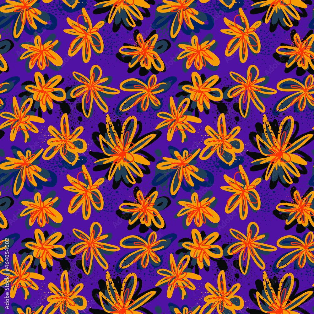 Seamless nature hand drawn pattern with flowers Seamless nature hand drawn pattern with flowers