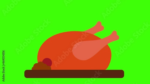 2D animated illustration of chicken on a green screen
