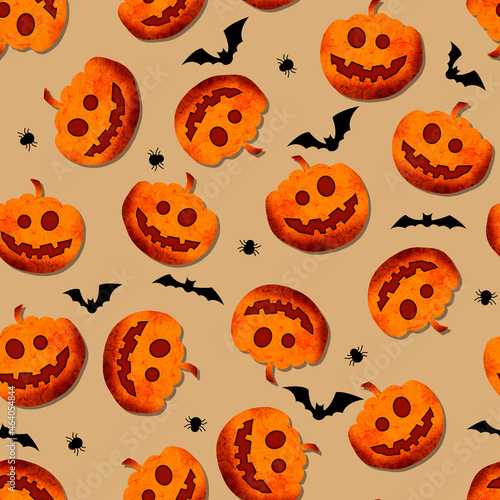 Cute Pumpkins Seamless Halloween Theme Pattern Design Trendy Fashion Colors Isolated Background