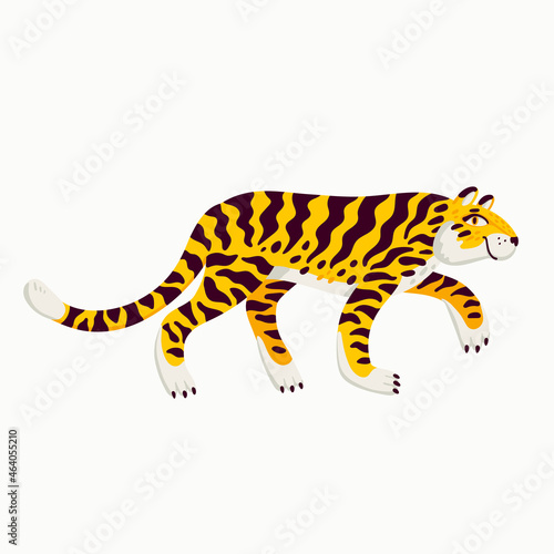 Tiger vector illustration, cartoon tiger creeping on white background. Organi...