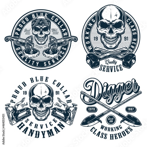 Manual worker monochrome vintage labels