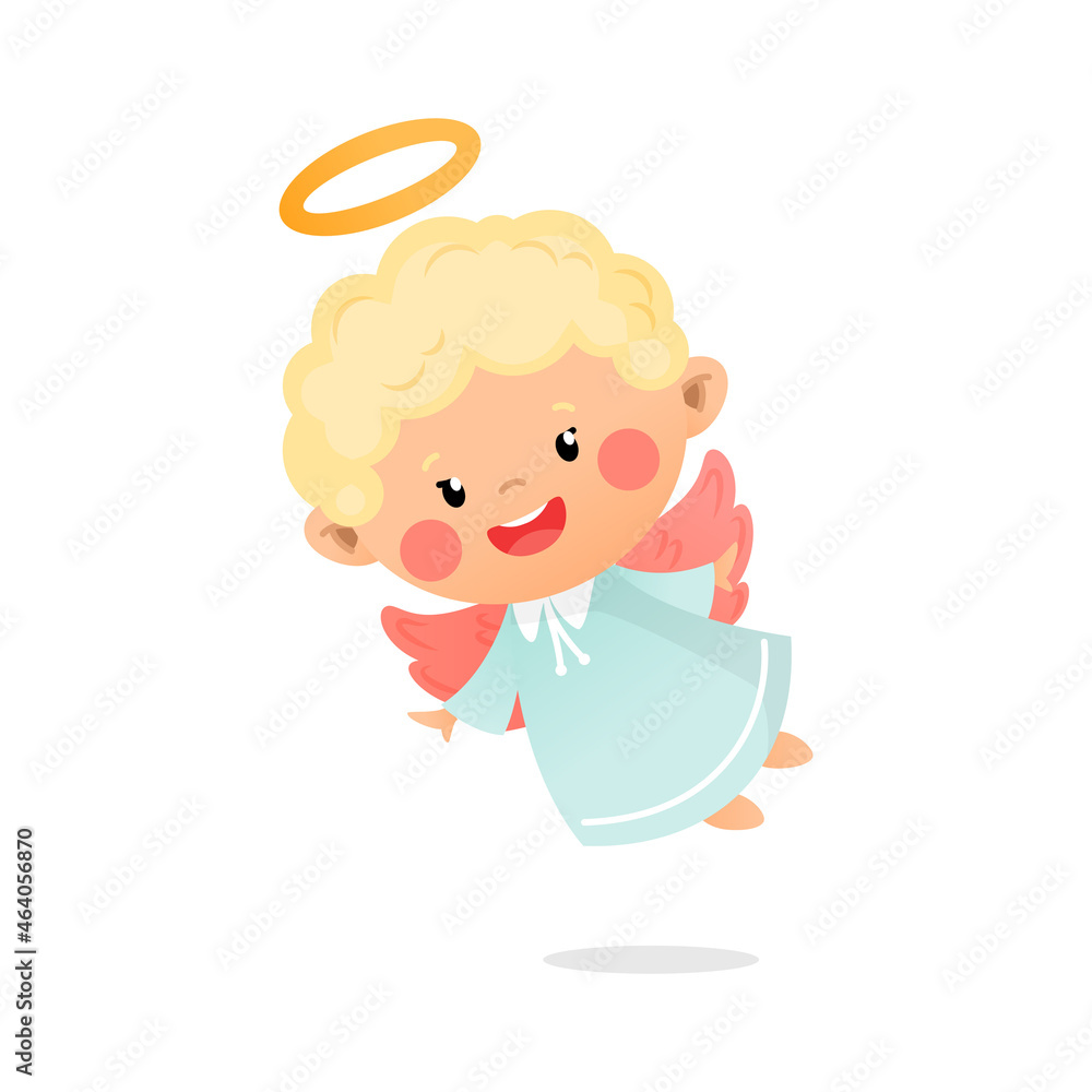 Little angel character icon. Cute angel cartoon character isolated on white background. Vector 10 EPS.