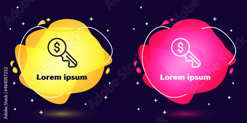 Set line Rent key icon isolated on blue background. The concept of the house turnkey. Abstract banner with liquid shapes. Vector