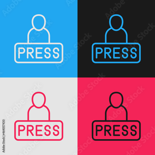 Pop art line Journalist news reporter icon isolated on color background. Vector
