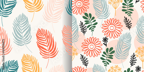 Vector pattern from stylized plants, herbs and flowers. A set of two patterns matching the color. Web