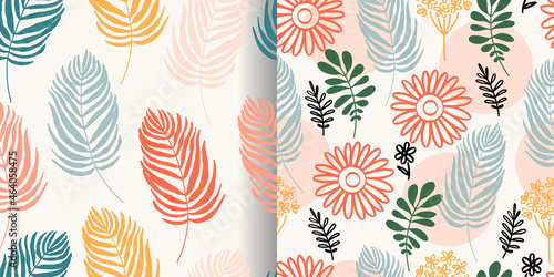 Vector pattern from stylized plants, herbs and flowers. A set of two patterns matching the color.
Web