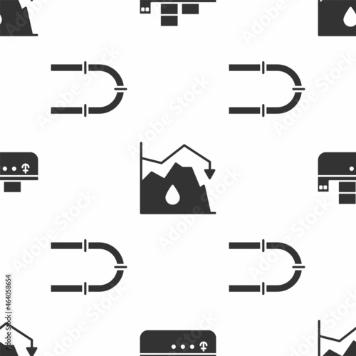 Set Oil tanker ship, Drop in crude oil price and Industry pipe on seamless pattern. Vector